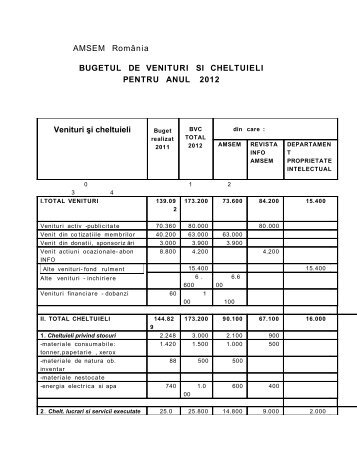 bugetul de venituri si cheltuieli pentru anul 2012 - amsem