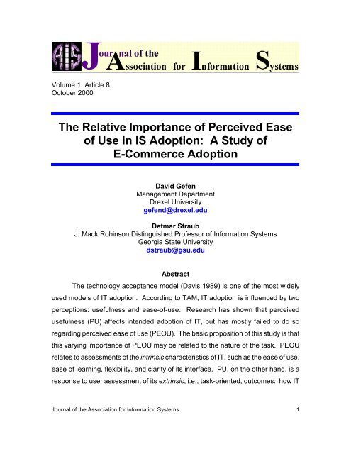 The Relative Importance of Perceived Ease of Use in IS Adoption: A ...