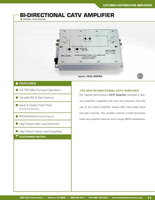 catv optical amplifiers - Holland Electronics