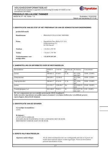 veiligheidsinformatieblad progold cellulose thinner - skcm.nl