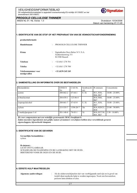 veiligheidsinformatieblad progold cellulose thinner - skcm.nl