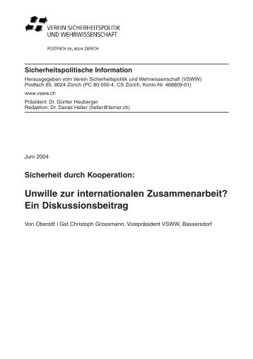 Unwille zur internationalen Zusammenarbeit? Ein ... - VSWW