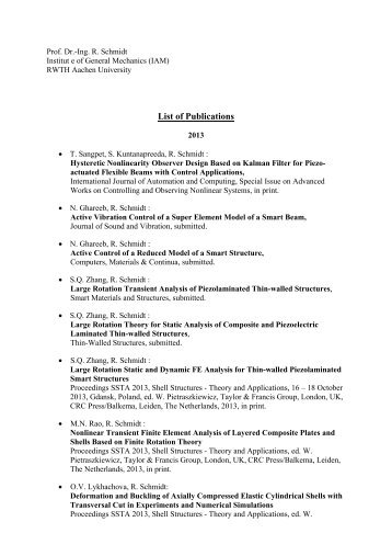 List of Publications - Institut fÃ¼r Allgemeine Mechanik - RWTH ...