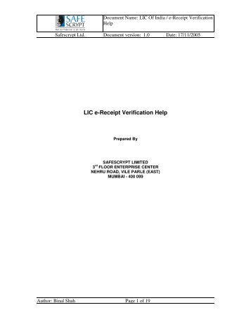 LIC e-Receipt Verification Help