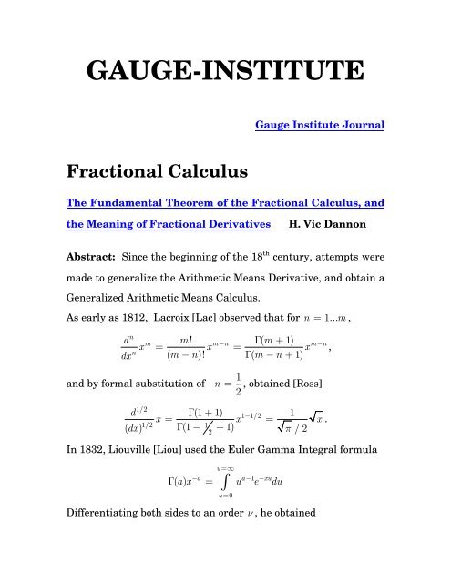 Fractional Calculus - Gauge-institute.org
