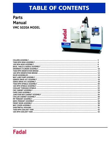 Fadal 5020A parts manual - Compumachine