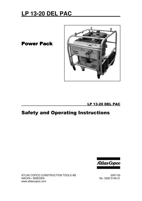Atlas Copco LP 13-20 Hydraulic Power Pack Safe Operation Manual