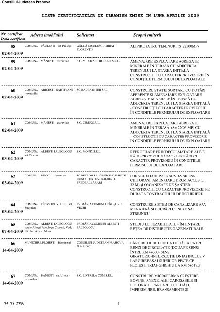 arhiva certificatelor de urbanism - Consiliul Judetean Prahova