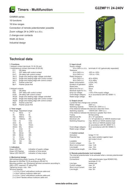 G2ZMF11 24-240V Timers - Multifunction Technical data