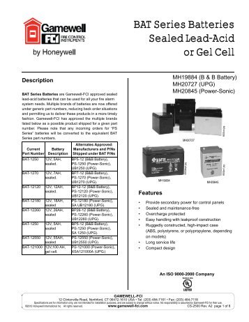 BAT Series Batteries Sealed Lead-Acid or Gel Cell - Gamewell-FCI