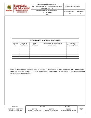 Nombre del Documento: Procedimiento del SGC para RevisiÃ³n por ...