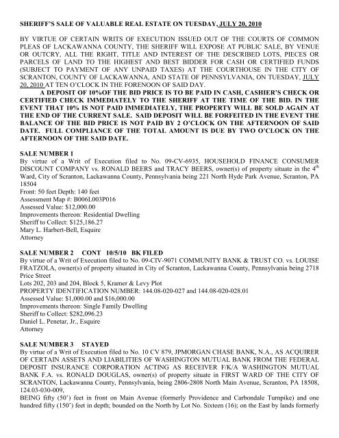 Sheriff S Sale Lackawanna County