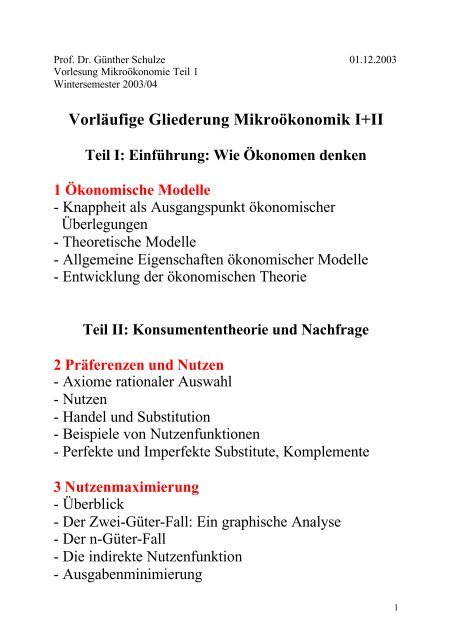 VorlÃƒÂ¤ufige Gliederung MikroÃƒÂ¶konomik I+II - Vwl.uni-freiburg.de