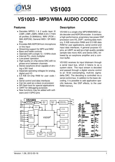 VS1003 Datasheet - VLSI Solution