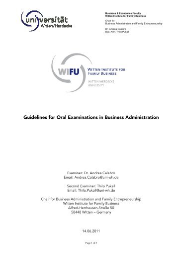 Guidelines for Oral Examinations in Business Administration