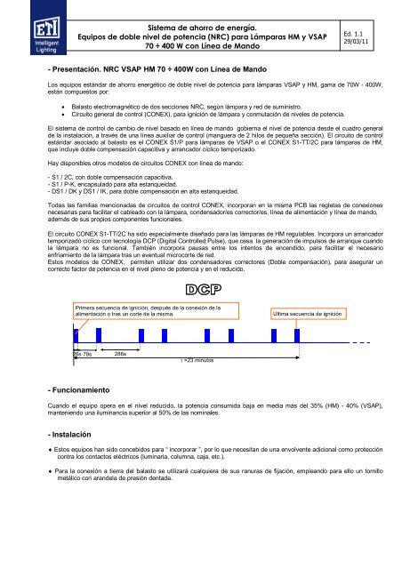 (NRC) para LÃ¡mparas HM y VSAP 70 Ã· 400 W con LÃ­nea ... - ETI, S.A.