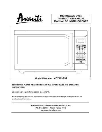 MO7103SST MICROWAVE OVEN INSTRUCTION ... - Avanti Products