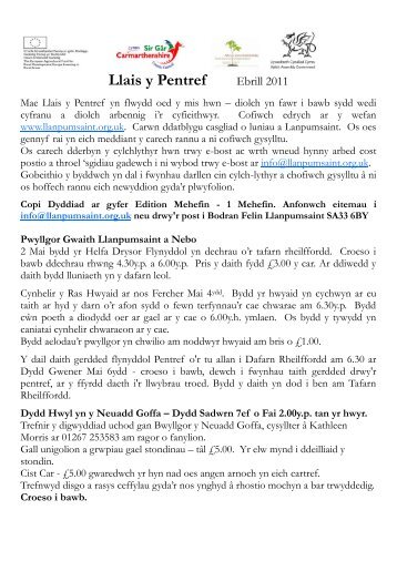 Llais y Pentref Ebrill 2011 - Llanpumsaint Community Information ...