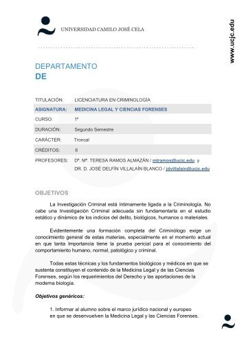 Medicina Legal y Ciencias Forenses - Universidad Camilo JosÃ© Cela
