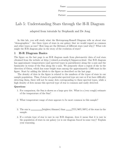 Lab 5: Understanding Stars through the H-R Diagram - Physics