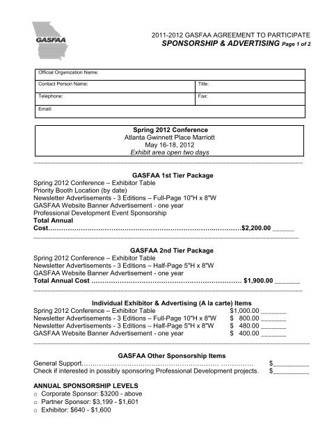 Sponsorship Advertising Page 1 Of 2 Gasfaa