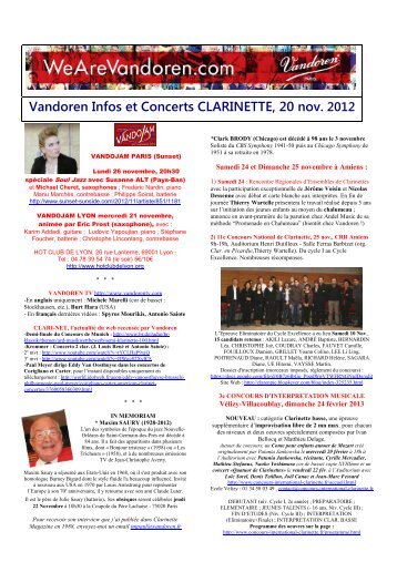 Vandoren Infos et Concerts CLARINETTE 9 oct. 2012