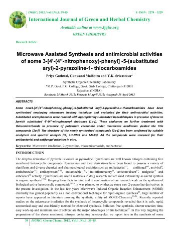 Microwave Assisted Synthesis and antimicrobial activities of ... - IJGHC