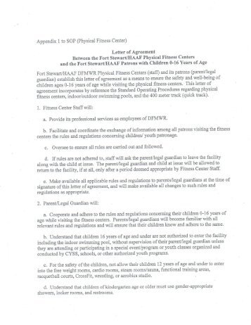 Appendix 1 to SOP (Physical Fitness Center) Letter of Agreement