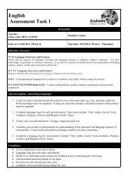 DARWIN MIDDLE SCHOOL Assessment Task Sheet