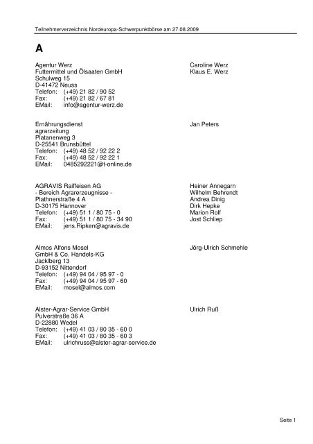 Agentur Werz Futtermittel und Ã–lsaaten GmbH Schulweg 15 D ...