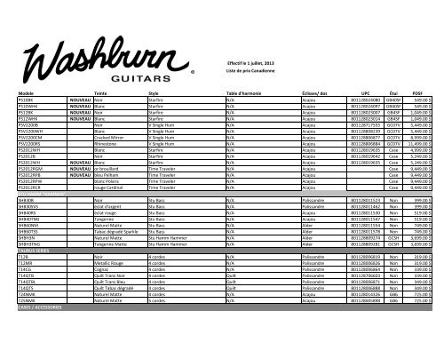 Effectif le 1 juillet, 2013 Modele Teinte Style Table d ... - Erikson Music