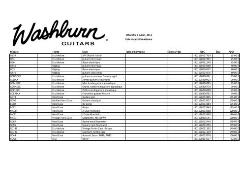 Effectif le 1 juillet, 2013 Modele Teinte Style Table d ... - Erikson Music