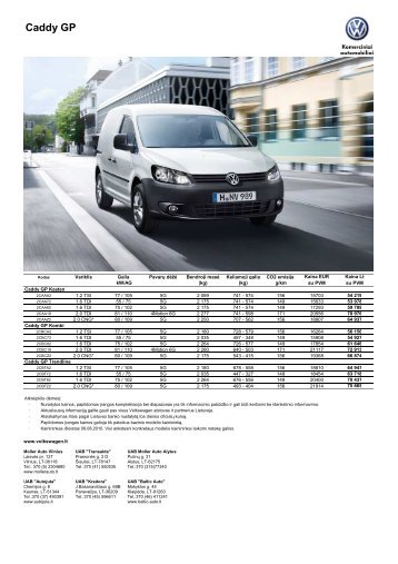 Kainorastis Caddy GP 2010 08 LT - Moller Auto Alytus