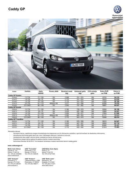 Kainorastis Caddy GP 2010 08 LT - Moller Auto Alytus