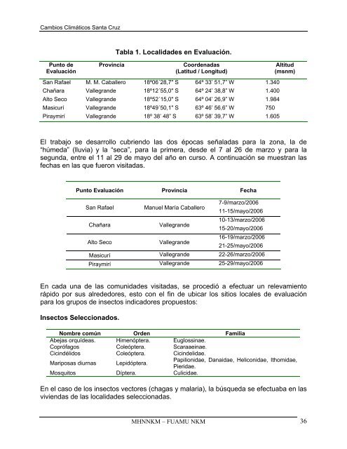 Estudio de Cambios Climaticos, Diagnostico del Ecosistema y ...