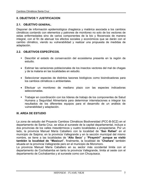 Estudio de Cambios Climaticos, Diagnostico del Ecosistema y ...