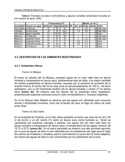 Estudio de Cambios Climaticos, Diagnostico del Ecosistema y ...