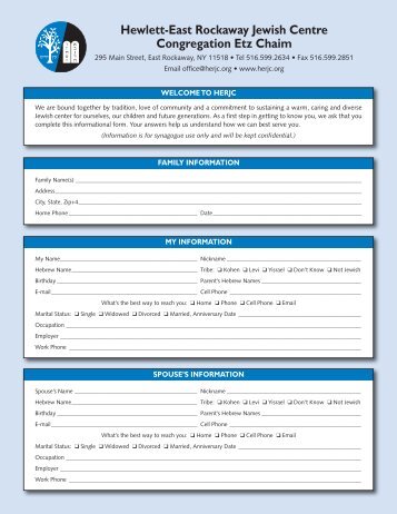 HERJC Membership Application - Hewlett E. Rockaway Jewish Center