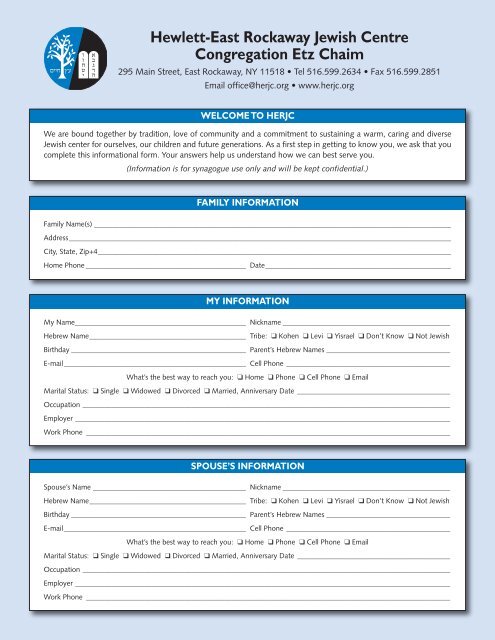 HERJC Membership Application - Hewlett E. Rockaway Jewish Center