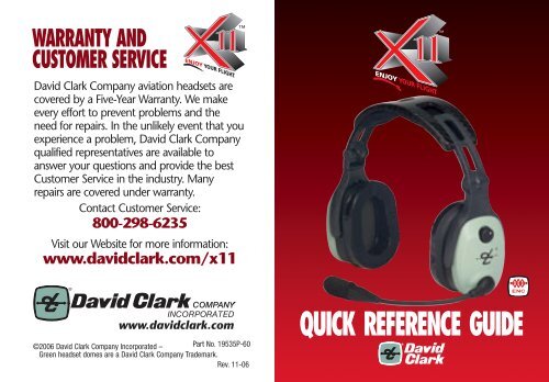 X11 Quick Reference Guide - David Clark Company Incorporated
