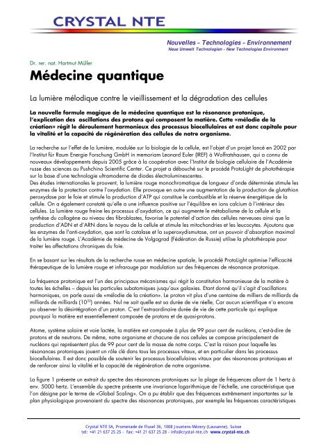 B - Medicine quantique - Crystal NTE SA