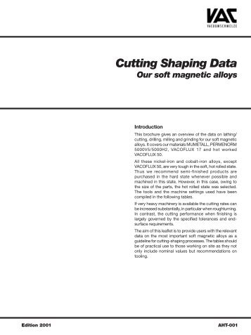 Cutting Shaping Data - Vacuumschmelze