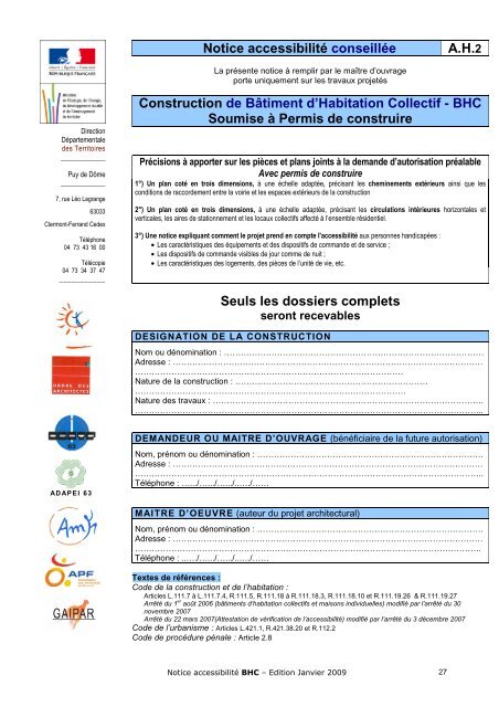 La notice accessibilitÃ© - PrÃ©fecture du Puy-de-DÃ´me