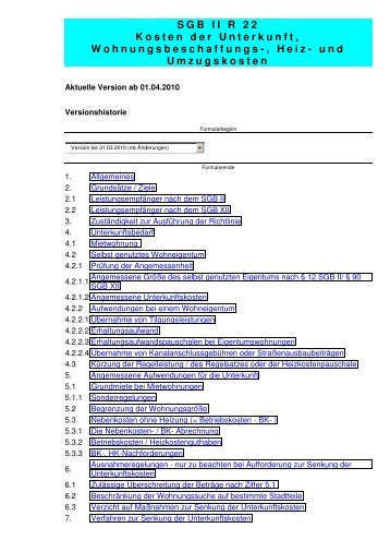 SGB II R 22 Kosten der Unterkunft, Wohnungsbeschaffungs-, Heiz ...