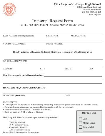 Transcript Request Form - Villa Angela-St. Joseph High School