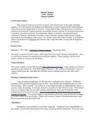 Human Memory PSYC 430 001 Sample Syllabus Course ...