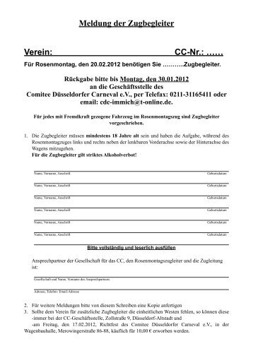 Meldung der Zugbegleiter - Comitee Düsseldorfer Carneval e.V.