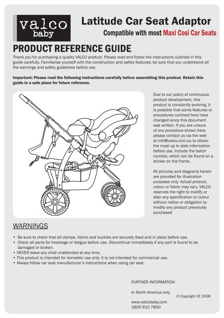 Latitude Car Seat Adaptor - Valco Baby