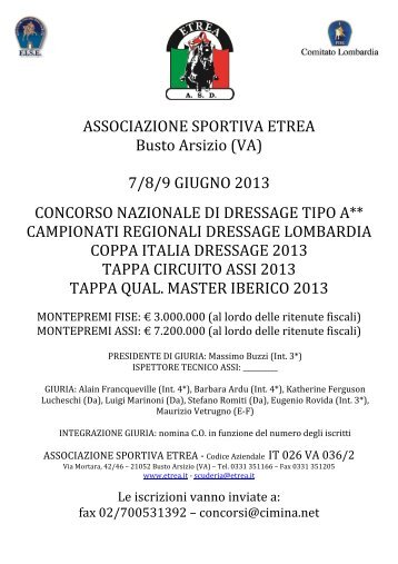 ASSOCIAZIONE SPORTIVA ETREA Busto Arsizio ... - FISE Lombardia