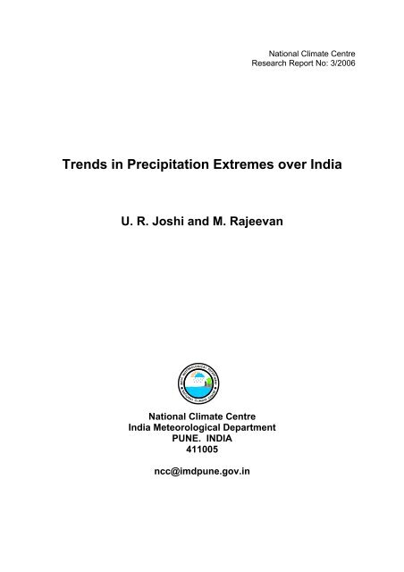 Trends in Precipitation Extremes over India - (IMD), Pune